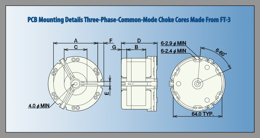 PCB mounting details three phase common mode choke cores made from FT-3