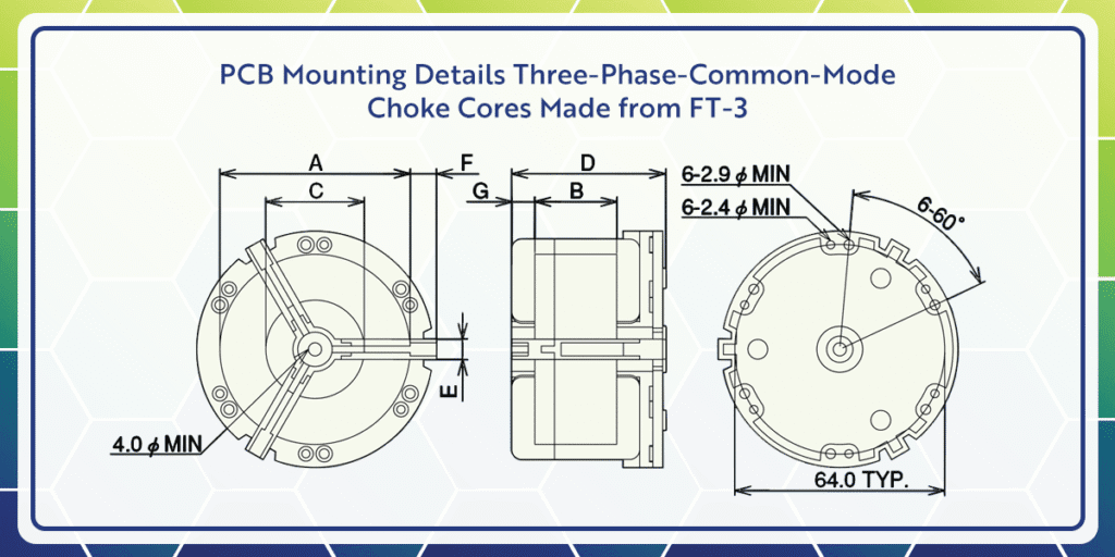PCB mounting details three phase common mode choke cores made from FT-3